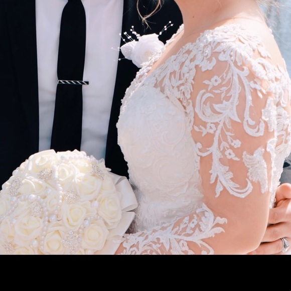 Custom Made Wedding Dress Lace Back Long Tail S M - Picture 4 of 8